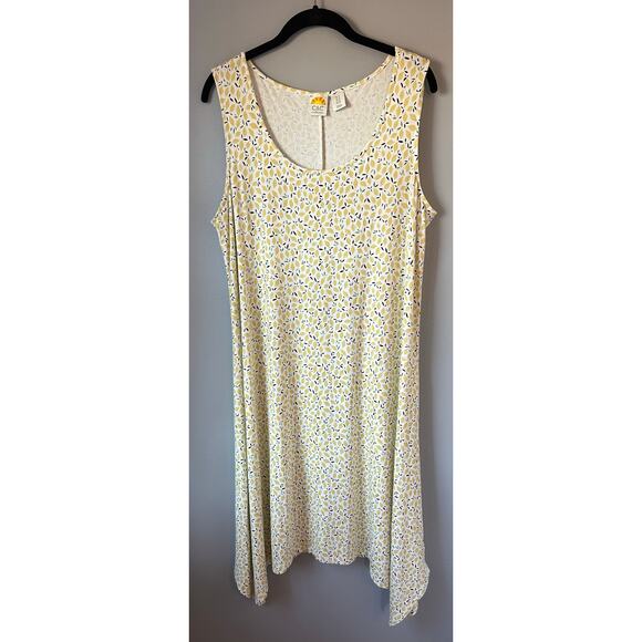 C&C California Midi Dress Size 1X Yellow White Lemon Print Tank Sharkbite Hem - Picture 1 of 8